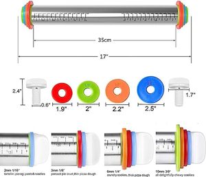 Hot Selling Adjustable 304 Stainless Steel Rolling Pin with Removable <b>Rings</b> 17 Inch Non Stick Rolling Pin for Baking - Product Image 2