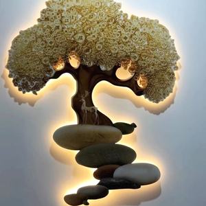 Lámpara Decorativa de Porcelana de Cristal con Luces LED de Lámina Dorada Moderna Personalizada al por Mayor, Árbol de la Fortuna con Pintura a Color e Impresión UV, Arte de Pared - Product Image 5