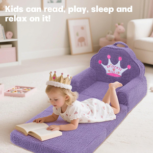 Soft Sherpa Toddler Princess Folding Chair Convertible <b>Sofa</b> to Lounger with Washable Cover Kids Furniture for Living <b>Play</b> Room - Product Image 5