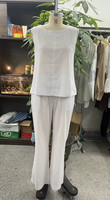 Ensemble décontracté d'été pour femme : Gilet sans manches en coton et lin de couleur unie et pantalon large – Collection Printemps-Été