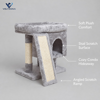 Arbre à chat en peluche avec niche, petite tour de jeu pour chats d'intérieur, griffoir en fausse fourrure douce avec rampe en sisal