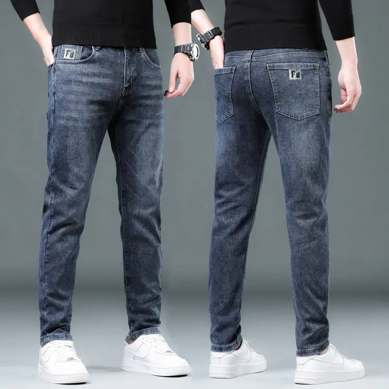 wholesale custom logo cheap classic simple straight fit men's denim pants jeans