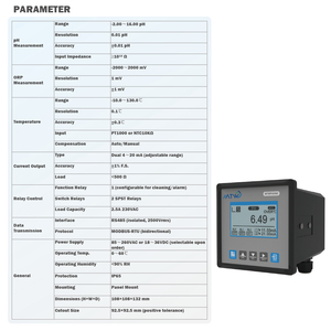 Contrôleur de pH en ligne MTW OEM/ODM/OBM - Plage de pH de -2,00 à 16,00 - Résolution de 0,01 pH - Interface RS485 - Protocole MODBUS-RTU - Double sortie 4-20 mA - Product Image 4