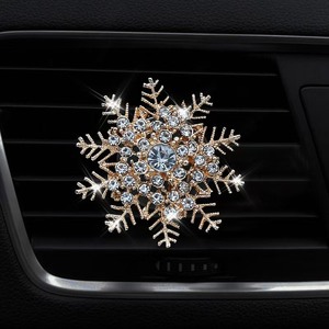Penjepit Parfum Ventilasi Udara Motif Kepingan Salju Natal dengan Berlian Imitasi, Dekorasi Diffuser Aroma AC Mobil - Product Image 2