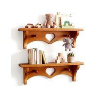 Étagère murale flottante en bois de pin en forme de cœur avec crochets porte-manteau et étagère de présentation pour salon, chambre et salle de bain