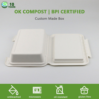 Contenitore Alimentare Biodegradabile Compostabile Personalizzato in Carta di Bagassa di Canna da Zucchero con 3 Scomparti, Monouso, Tipo Clamshell
