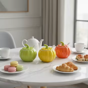 Pot à épices de forme <span class=keywords><strong>citrouille</strong></span> au design élégant, récipient jaune pour le sel, le sucre et les épices - Product Image 4