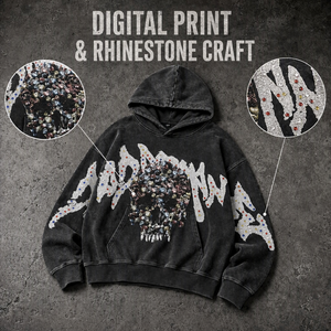 Hot Sale Trending Y2K Skull Rhinestone DTG Print Acid Wash Heavyweight Oversized Hoodie <b>Men</b> Vintage Streetwear Gothic Pullover - Product Image 5