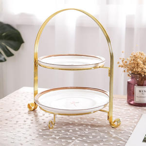 Tatlı standı ekran gıda raf Metal lüks altın düğün için 2 Tier meyve kek standı parti masa dekorasyon - Product Image 1