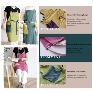 Bán buôn Bông lanh hộ gia đình nhà bếp đầu bếp màu khối tạp dề với túi lớn - Product Image 3