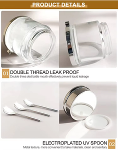 Pot de crème pour les yeux en verre clair givré en gros d'usine avec couvercle en or et argent cuillère à crème pour le visage emballage de soins de la peau - Product Image 6