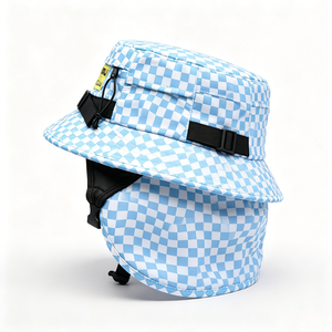 Blue Checkerboard Bucket <b>Hat</b> <b>with</b> <b>Neck</b> <b>Flap</b> UPF50+ UV Protection Adjustable Chin Strap Outdoor <b>Sun</b> <b>Hat</b> for Fishing Travel Casual - Product Image 3