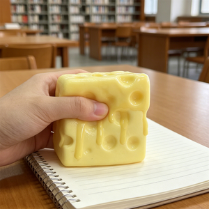 Bloque de queso derretido de PU de 7,5 cm con orificios y textura goteante, tacto suave y cómodo, diseño exterior bonito, adorno para tienda de accesorios - Product Image 3