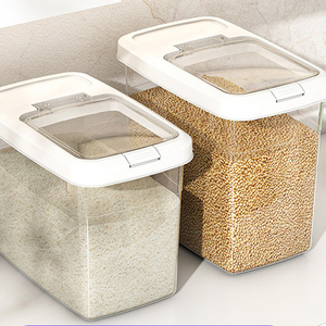 Seau en plastique PET transparent de grande capacité hermétique pour le stockage des aliments secs, conteneur de stockage du riz avec couvercle, boîte de stockage des céréales, réservoir - Product Image 3