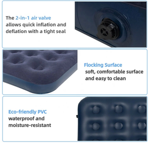 Matelas pneumatique gonflable pliable portable avec surface floquée, oreiller et pompe manuelle pour la maison, le camping et le sommeil en plein air - Product Image 6