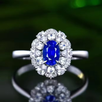 SGARIT Fabricant de bijoux fins, bague de fiançailles en or blanc 18 carats véritable avec saphir bleu naturel de 0,65 carat et diamants