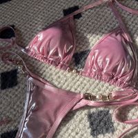 Xuanlang Nuevo Bikini de Dos Piezas con Tela Metálica Brillante en 5 Colores, Bikini Brillante con Perlas para Chicas Jóvenes, Bikini Sexy para Estudiantes