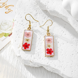 Boho Botanical Dried Flower <b>Earrings</b> Handmade Epoxy Resin Rectangle Frame Floral Drop <b>Hook</b> <b>Earrings</b> Ladies Nature Jewelry Gift - Product Image 4