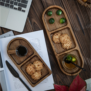 ถาดไม้แบ่งช่อง ถาดขนมหวานไม้เนื้อแข็ง สำหรับเสิร์ฟกาแฟ ชา โรงแรม - Product Image 3