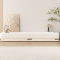 Meuble TV Luxe Léger Simple et Ensemble Table Basse Style Wabi-Sabi en Roche Dalle Blanche, Meuble de Salon au Sol
