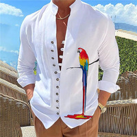 RNSHANGER Herbst Papagei Druck Männer Shirts Mode Langarm Einfarbig Stehkragen Freizeit hemd Strand Atmungsaktives Hemd