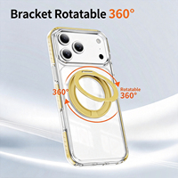 Funda Transparente de Acrílico para iPhone 18, 18 Pro, 18 Pro Max, con Soporte Giratorio de 360°, Carga Magnética, Eje Amortiguador Anticaídas y Protección de Lente