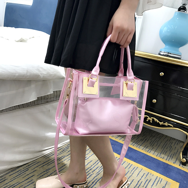 Blue Clear Jelly Tote Bag Zip Transparent Tote Purse For Beach