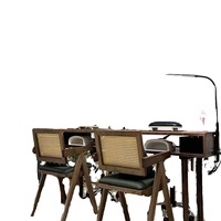 Table à ongles en bois massif couleur noyer, style américain, finition antique, ensemble table et chaise de salon avec rangement, usage commercial
