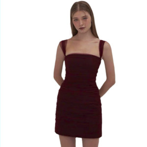 Abito Estivo Coreano e Thailandese alla Moda con Colletto Quadrato, Vita Alta, Schiena Scoperta, Arricciato, in Rete, Stile Tubino, Aderente per Donne - Product Image 5