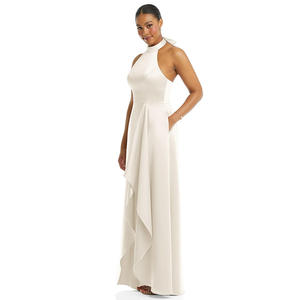 שמלת נשף נשים מותאם אישית נשים מסיבה להתלבש צוואר גבוה עניבה הלטר סאטן נמוך גבוה מקסי השושבינה שמלות שושבינה - Product Image 6