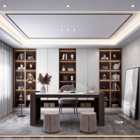 Moderner Dunkler Holz-Chefschreibtisch LED-Bücherregal-Set Luxuriöse Arbeitsstation Vitrine für Zuhause Büro Apartment Lager
