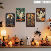 Letreros de Metal de Halloween, Placa Rústica con Fantasmas y Calabazas Espeluznantes