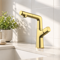 Robinet de lavabo WEIHAO noir extractible, réglable en hauteur, rotatif à 360 degrés, avec double sortie d'eau (haut et bas), mitigeur chaud/froid