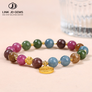 JD Gems Femme Pierre de Guérison Nouvel An Bijoux Cadeau Imitation Tourmaline Perles Bracelet avec Calcédoine <span class=keywords><strong>Gourde</strong></span> Lucky Brand Charm - Product Image 1