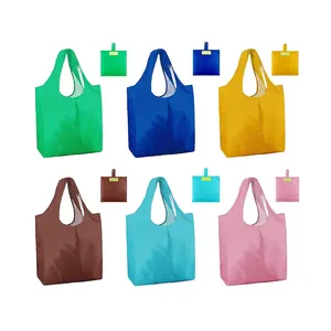 OEM ODM Custom Logo RPET Eco-friendly Polyester Grocery Bag Large Reusable Folding Shopping Bags