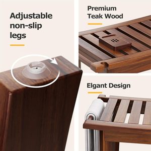 <span class=keywords><strong>Panca</strong></span> doccia in teak da 23,6 pollici, 300 libbre, con ripiano portaoggetti e portasciugamani per bagno, uso interno/esterno, Cina - Product Image 3