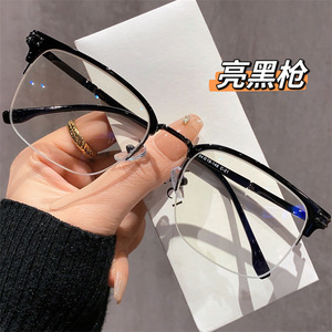 Lunettes de vue carrées demi-cerclées ultralégères 31162 pour hommes, verres PC noirs, style professionnel léger - Product Image 2