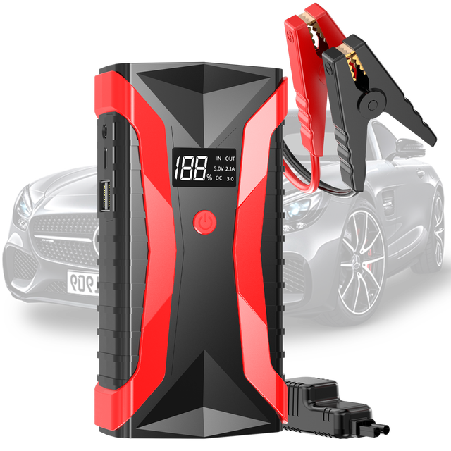 1200A Smart Jump Starter 12V Portable Car/Motorcycle Battery Booster Display USB-C Power Jumper Cables Lithium Polymer Battery