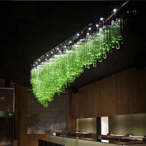 Yeni fashional art decor üfleme yeşil cam tüpler restoran resepsiyon tavan işıklar asma