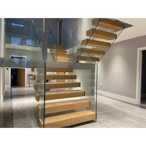 Escalier suspendu en usine de Foshan Escalier en bois de verre Garde-corps en verre sans cadre Escaliers flottants - Product Image 3