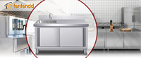 Évier portable professionnel en acier inoxydable robuste avec armoire, table de travail à cuve unique et doubles portes coulissantes pour restaurant et hôtel