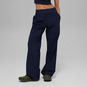 Pantalon large taille haute pour femme, couleur unie, coupe ample, taille élastique, respirant, décontracté, longueur complète, en polyester - Product Image 2