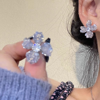 Boucles d'oreilles en forme de fleur en cristal bleu, boîtes à bijoux personnalisées et cartes de remerciement avec logo, livraison directe