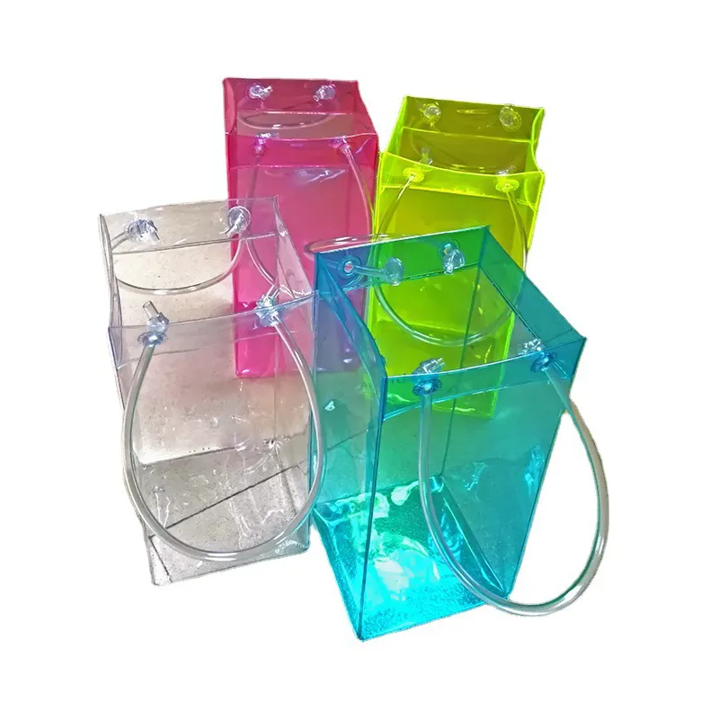 Clara de plástico de pvc 6 botella de hielo de vidrio de vino rojo bolsa reutilizable logotipo personalizado regalo bolso enfriador de vino bolsa