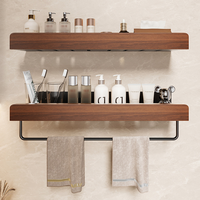 Étagère flottante murale en noyer de qualité FAS pour salle de bain, support de rangement en aluminium spatial sans perçage, organisateur de salle de bain avec barre porte-serviettes