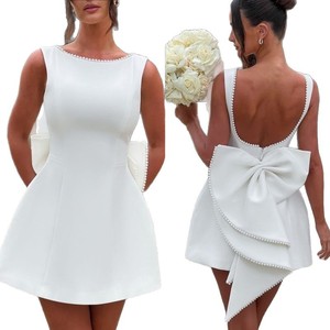 Nouvelle Robe Femme Coupe Slim avec Nœud Perlé, Taille Ajustée, Dos Nu, Coupe Trapèze, Couleur Unie, Style Tendance - Product Image 5
