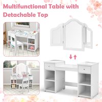 Ensemble Coiffeuse Enfant Moderne 2-en-1 en Bois avec Miroir Pliant Détachable, Table de Maquillage Princesse et Chaise de Rangement pour Chambre à Coucher - Vente en Gros