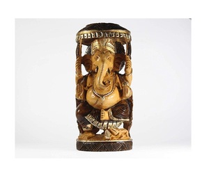 Sculpture artisanale en bois de Ganesha, décoration traditionnelle sculptée pour la maison, ornement de table d'intérieur, pièce d'art pour le salon - Product Image 1