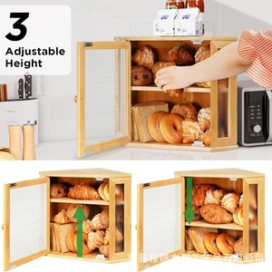 Boîte à pain en bambou, étagère de rangement en bois avec porte en acrylique pour comptoir de cuisine, utilisation en coin - Product Image 3