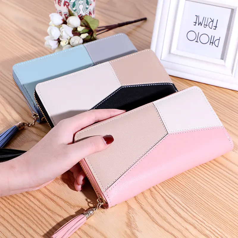Nouveau portefeuille coréen femmes longue fermeture éclair grande capacité sac de téléphone polyvalent épissé sac de poche sac de carte
